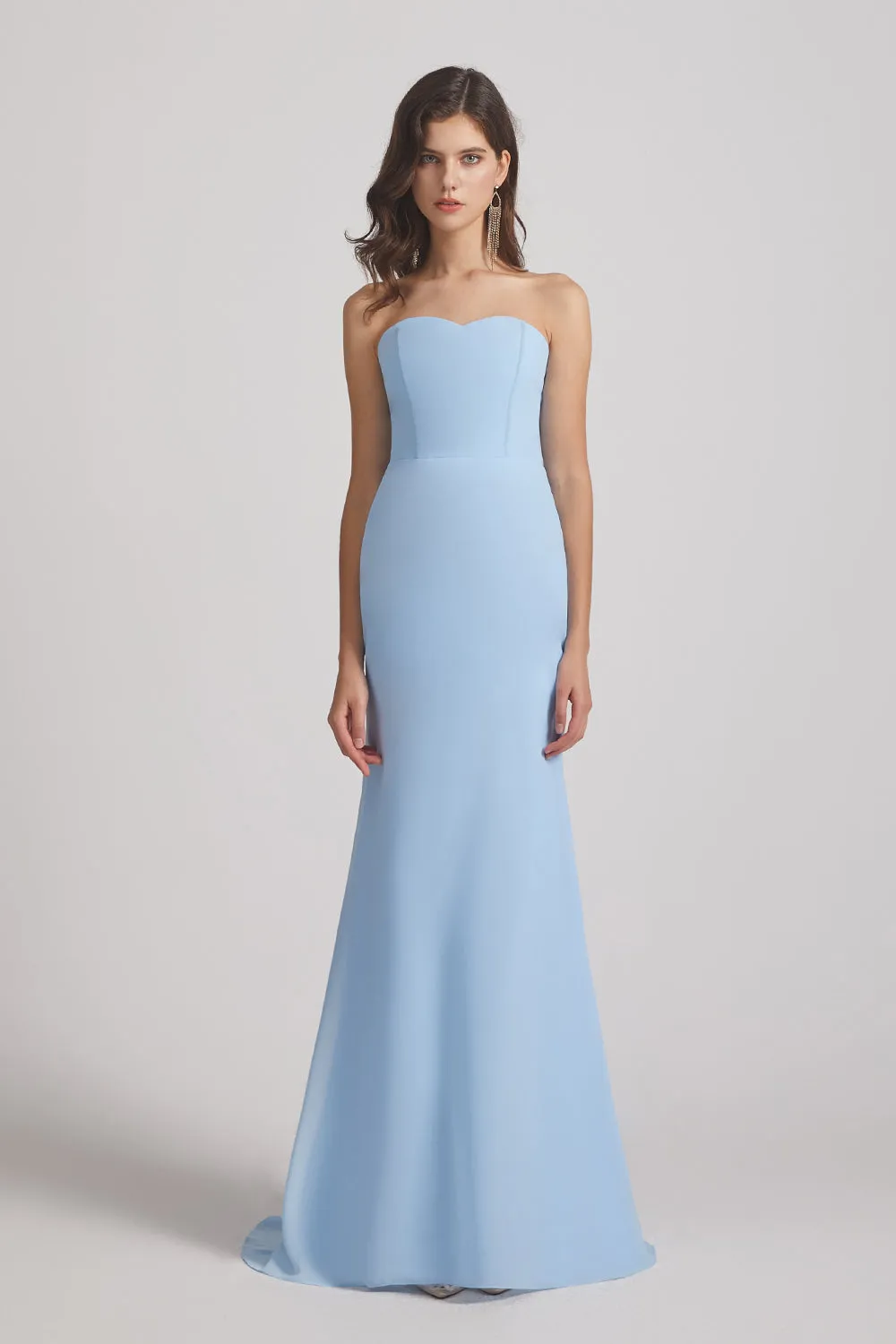 Light Blue Chiffon Strapless Sweetheart Bridesmaid Dresses (AF0020)