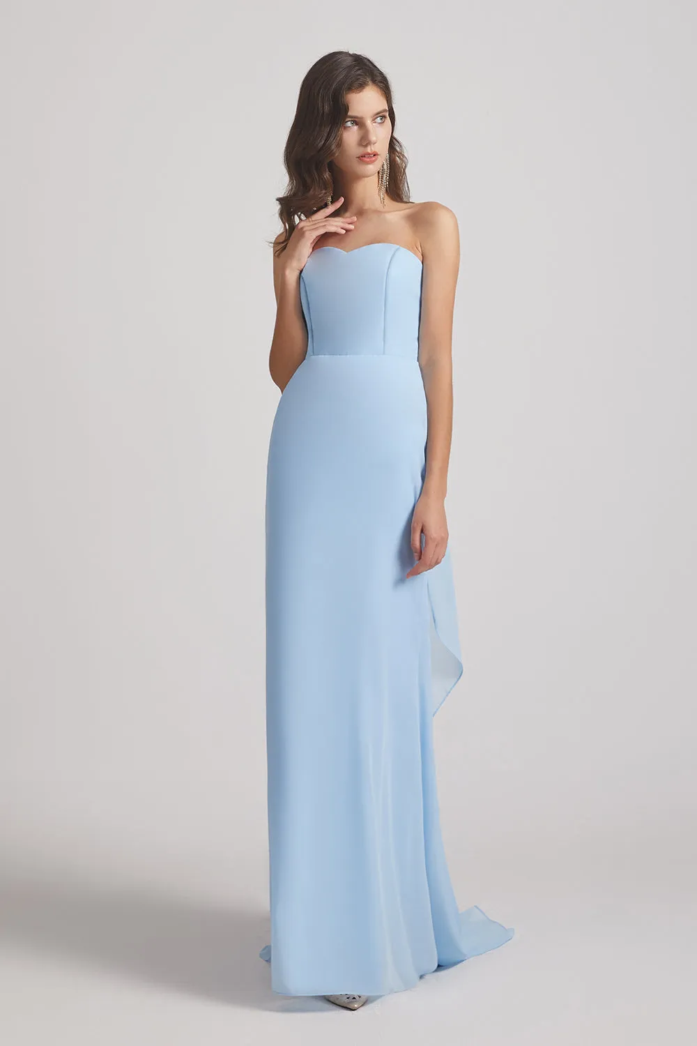 Light Blue Chiffon Strapless Sweetheart Bridesmaid Dresses (AF0020)