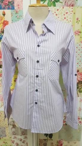 Lilac & White Striped Blouse CE058