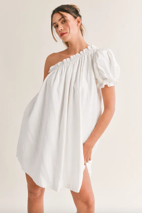 Linen One Shoulder Mini Dress