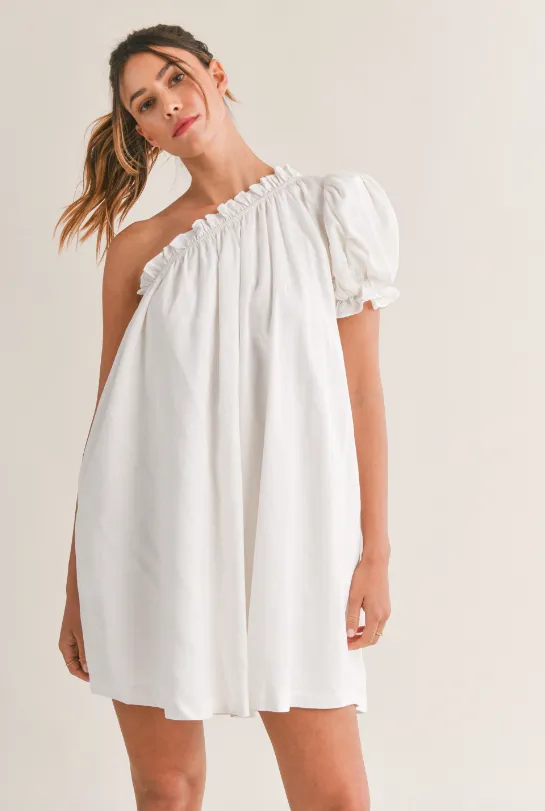 Linen One Shoulder Mini Dress