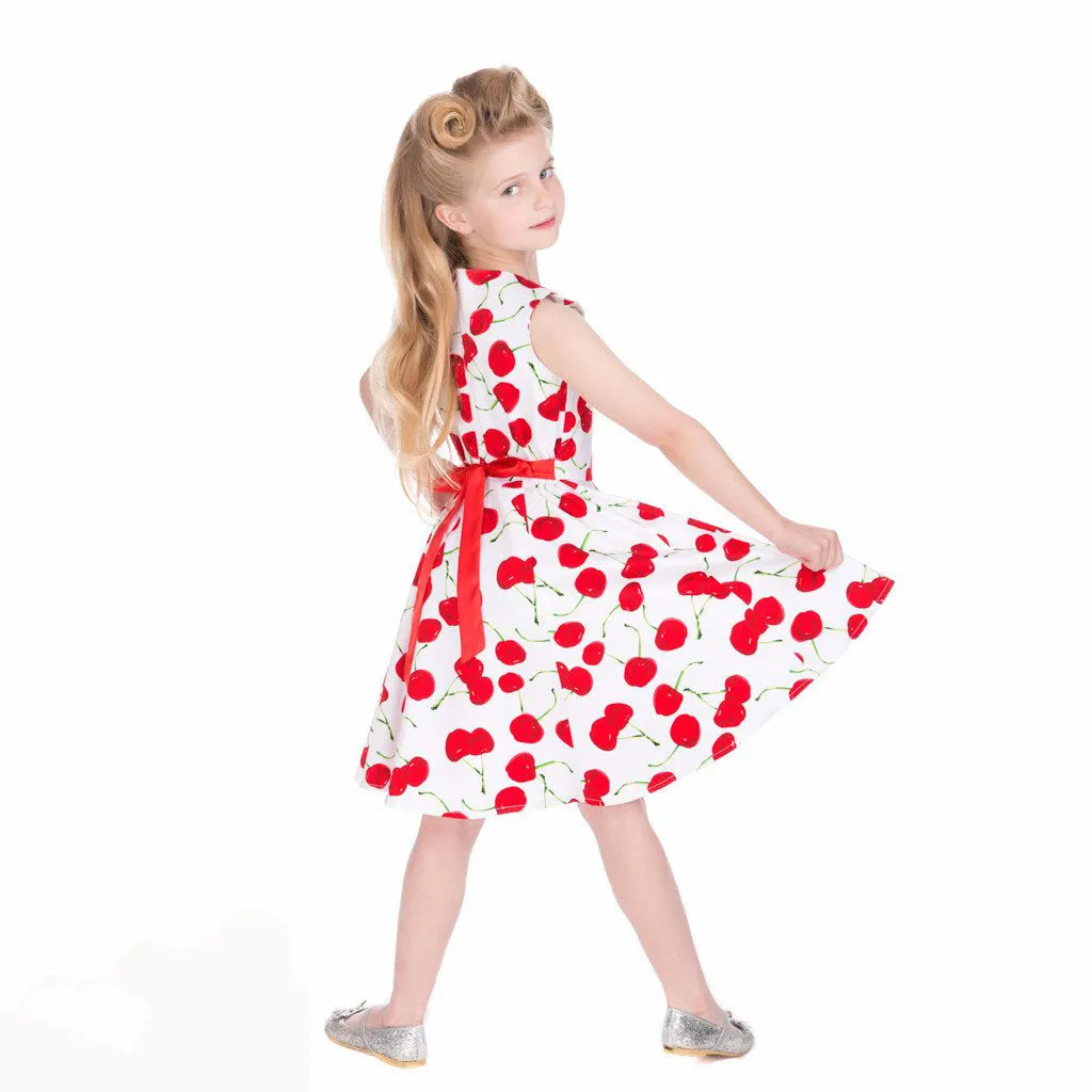 Little Kitty Girl's White Red Cherry Party Dress