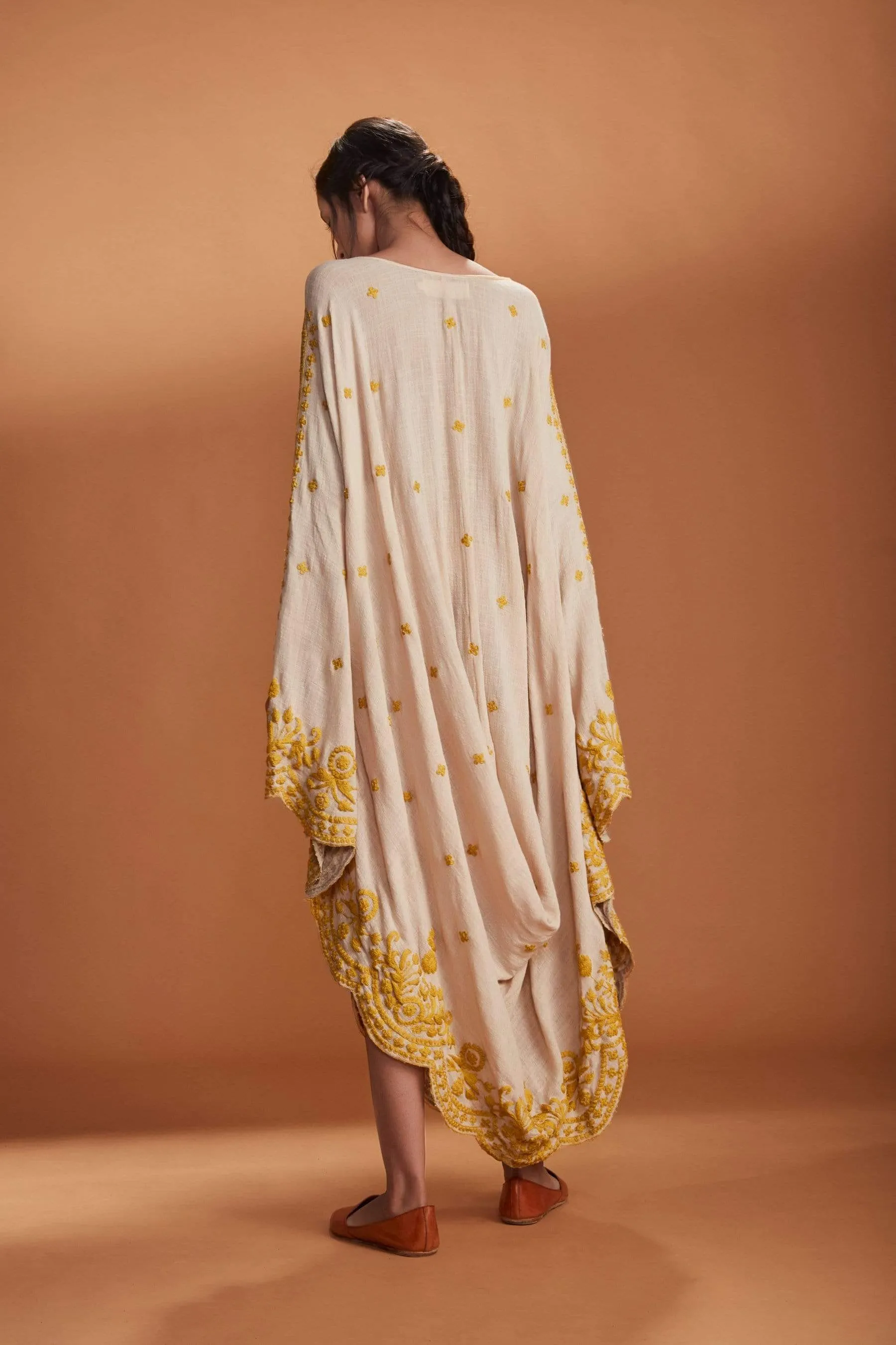 MATI  EMB COWL DRESS IVORY