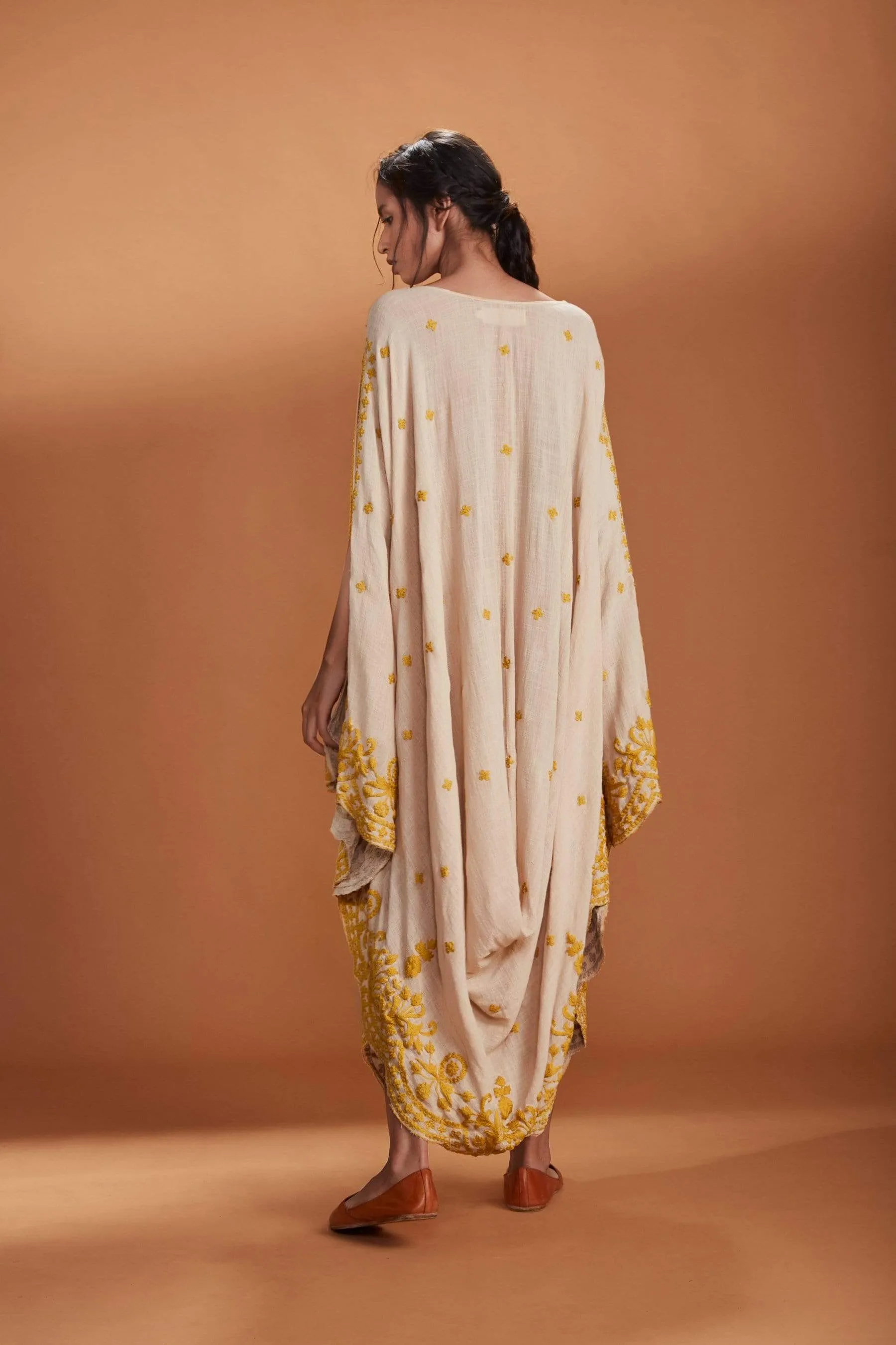 MATI  EMB COWL DRESS IVORY