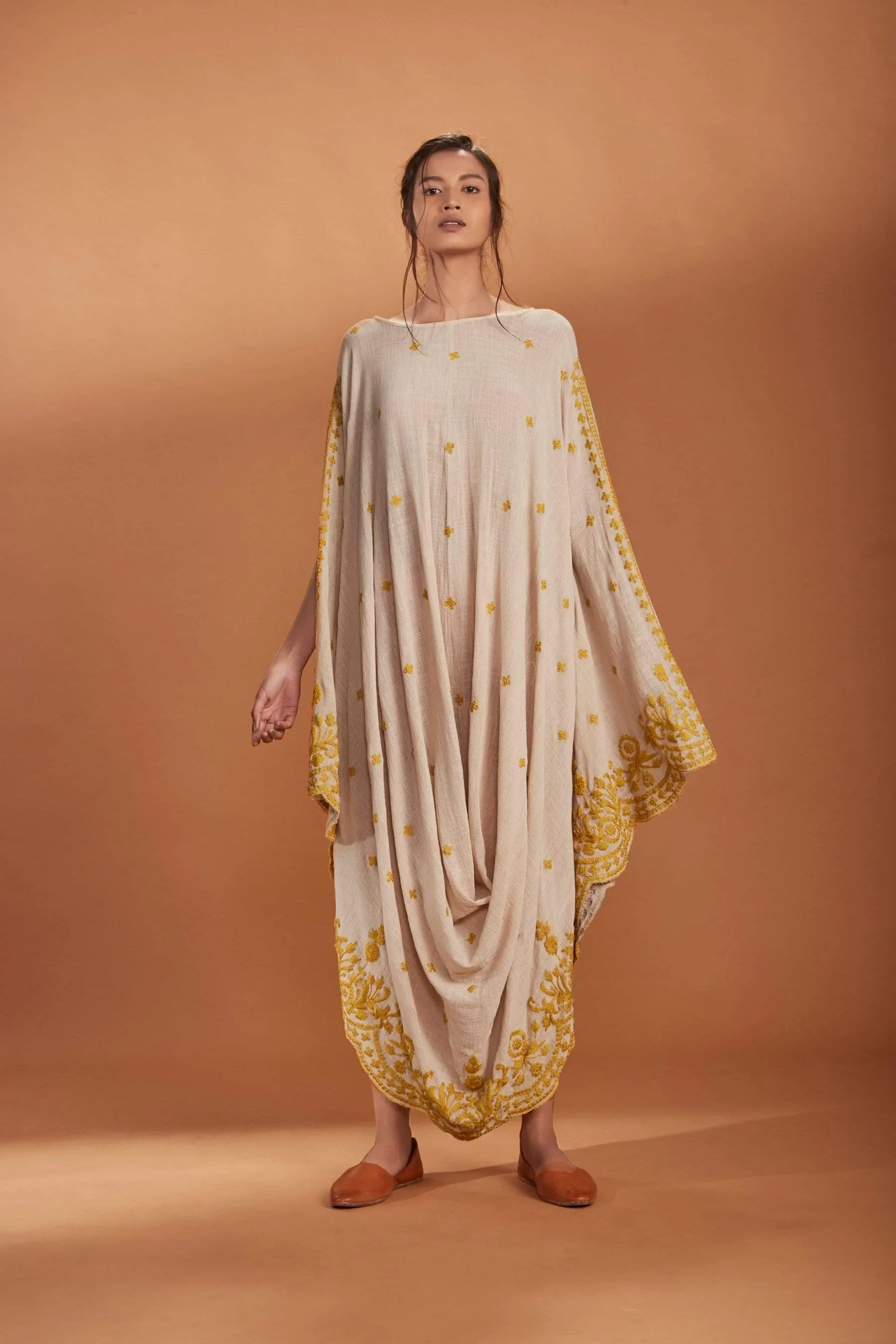 MATI  EMB COWL DRESS IVORY