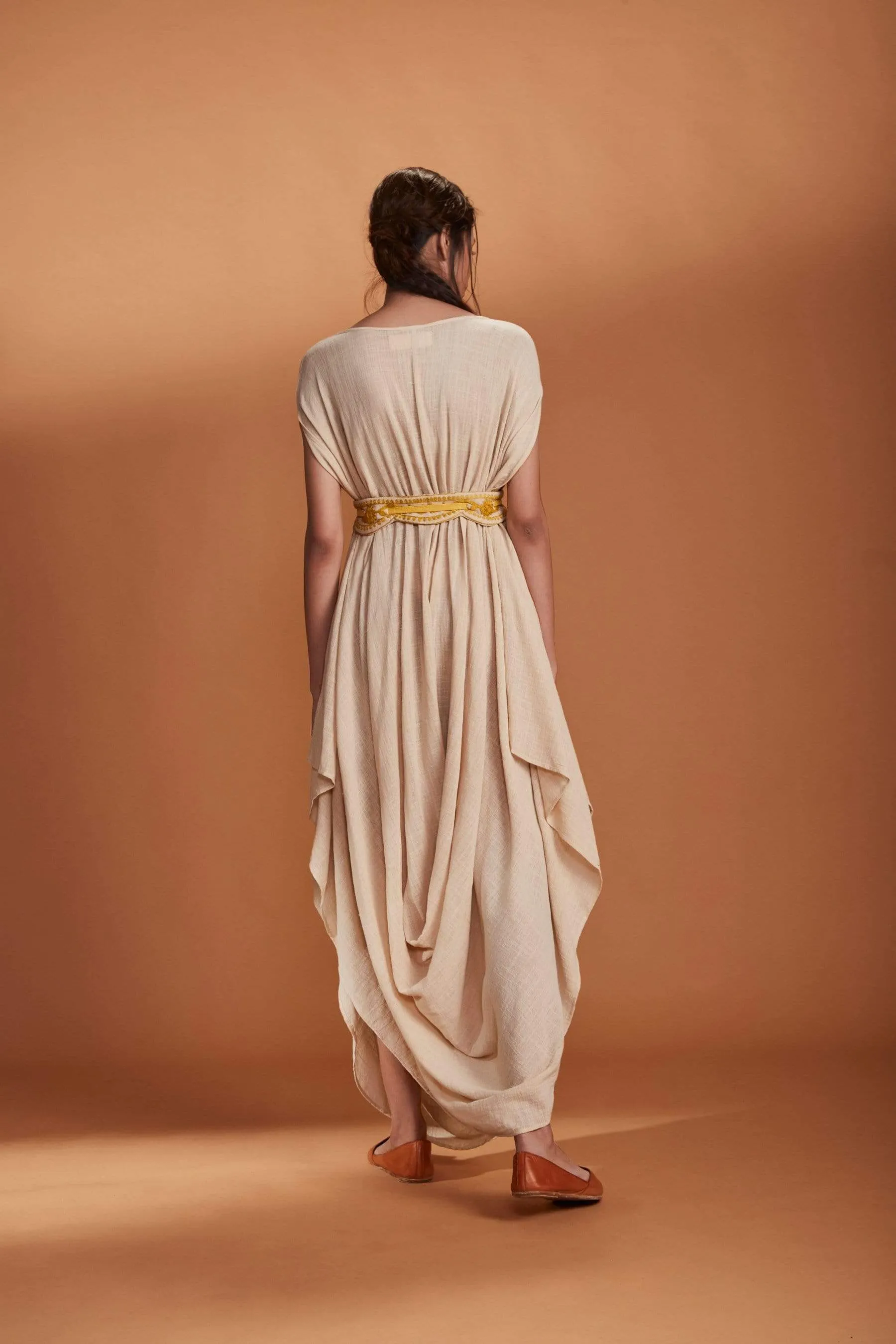 MATI IVORY COWL DRESS WITH A BELT