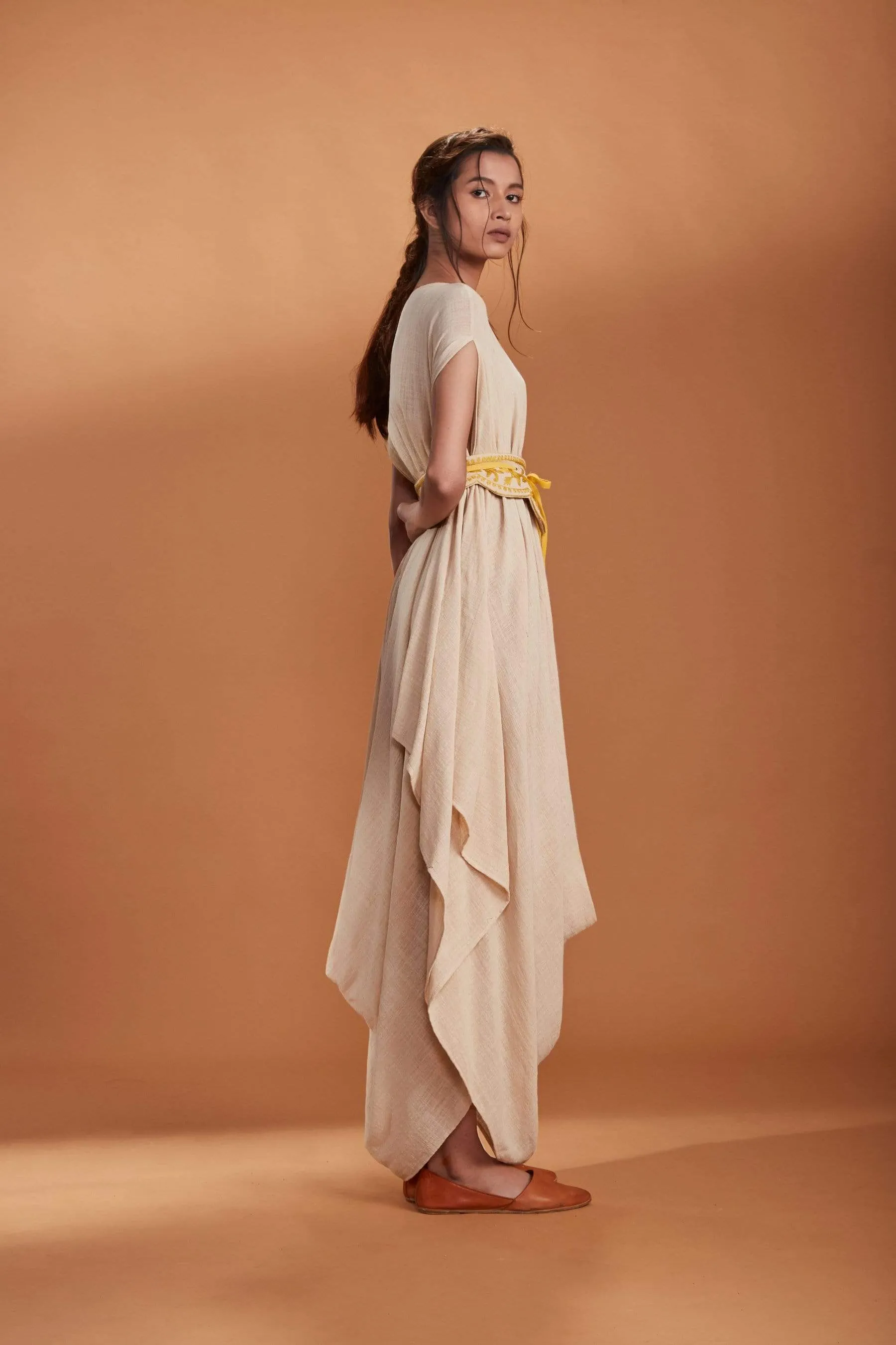 MATI IVORY COWL DRESS WITH A BELT