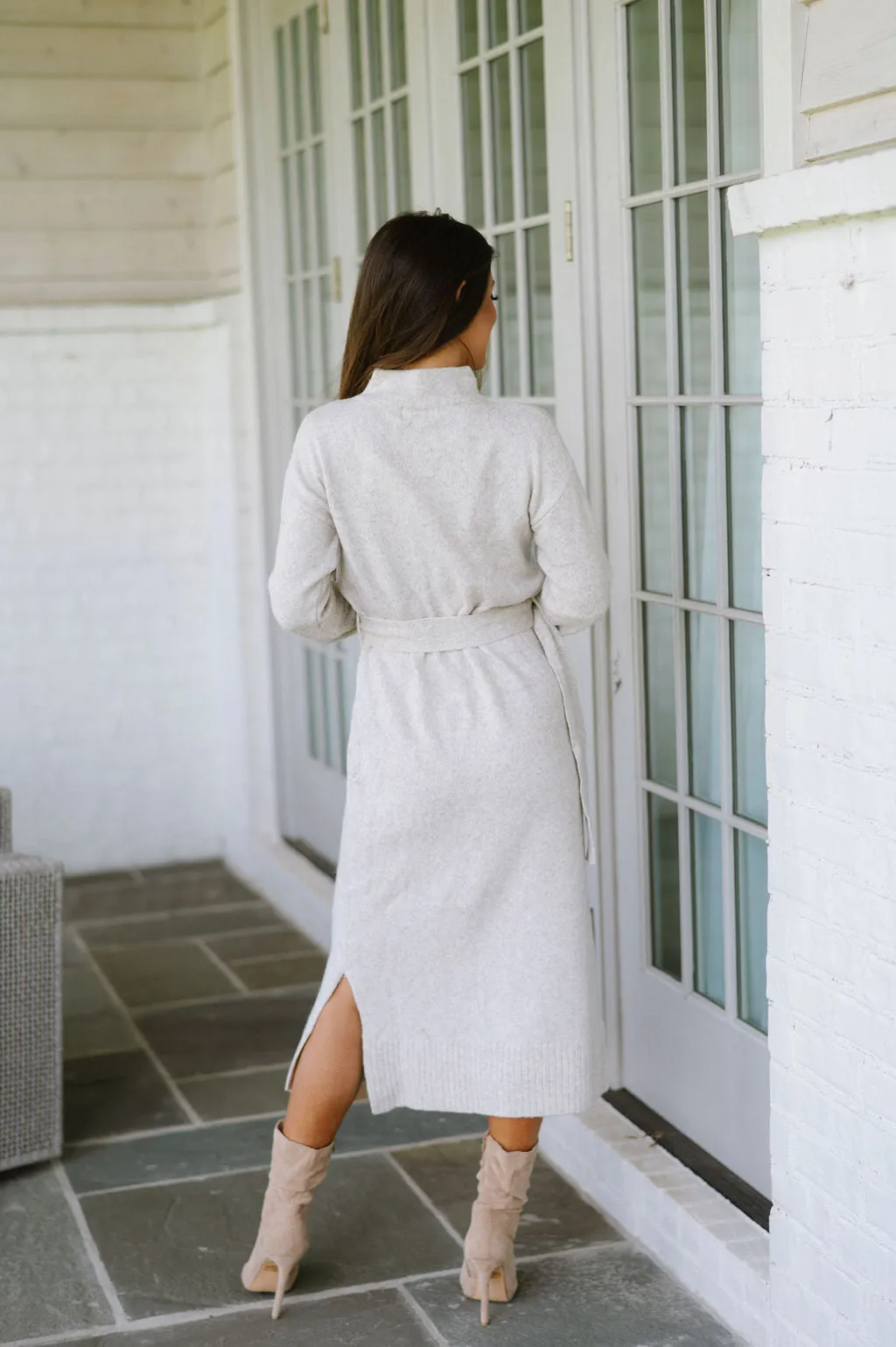 Melania Belted Sweater Dress-Oatmeal