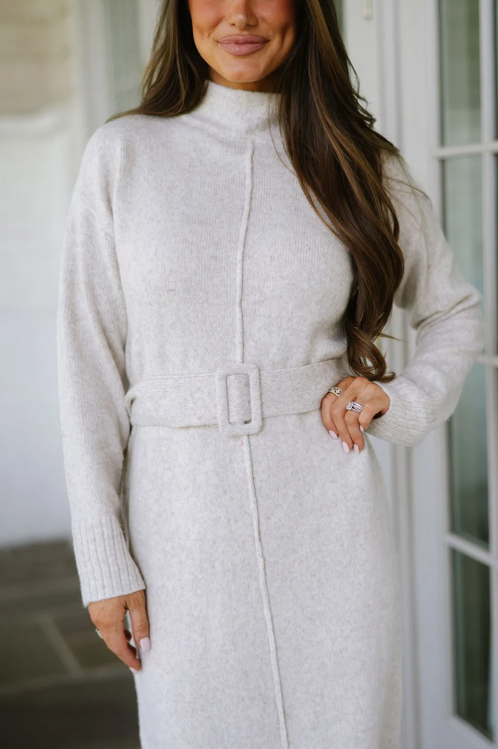 Melania Belted Sweater Dress-Oatmeal