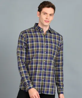 Men's Blue Cotton Full Sleeve Slim Fit Casual Checkered Shirt