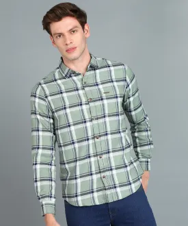 Men's Grey Cotton Full Sleeve Slim Fit Casual Checkered Shirt