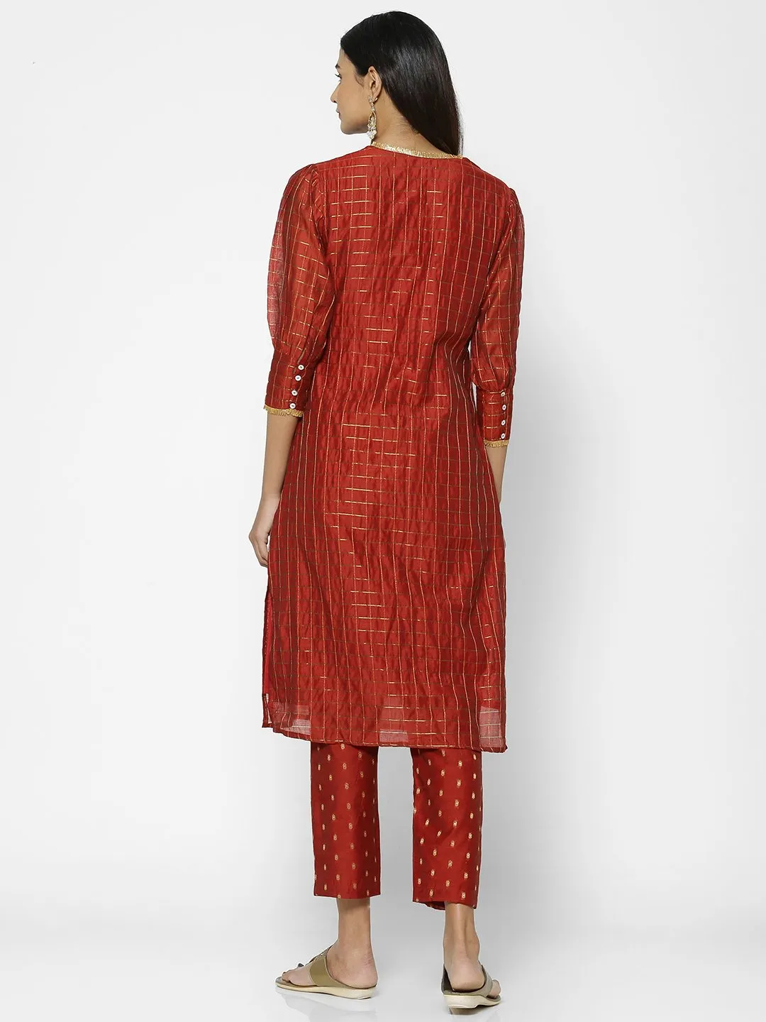 Mulla Rust & Gold Chequered Kurta