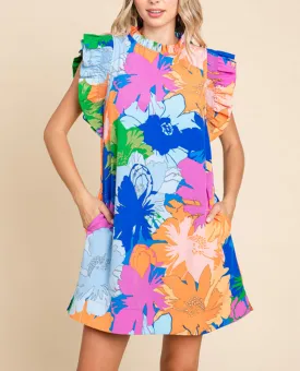 Multi Floral Print Dress with Pockets