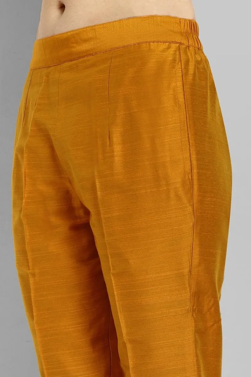 Mustard Cotton silk kurta with Elasticated pant - Set of 2