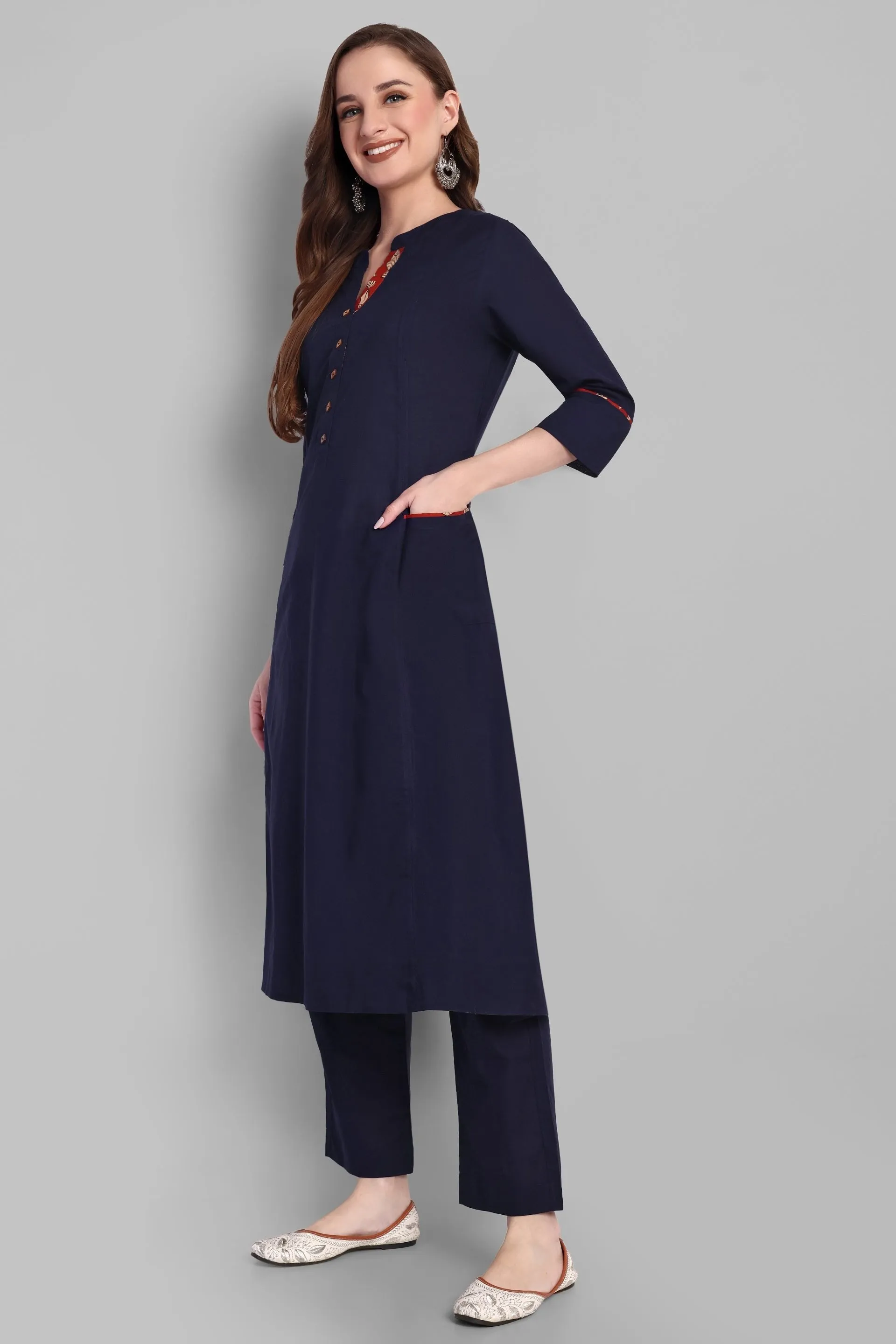 Navy Blue A Line Side Pocket Kurta Set of 2