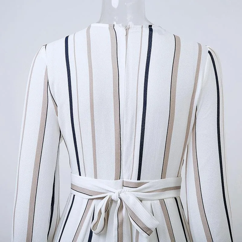 NEUTRAL STRIPES CRISSCROSS ROMPER