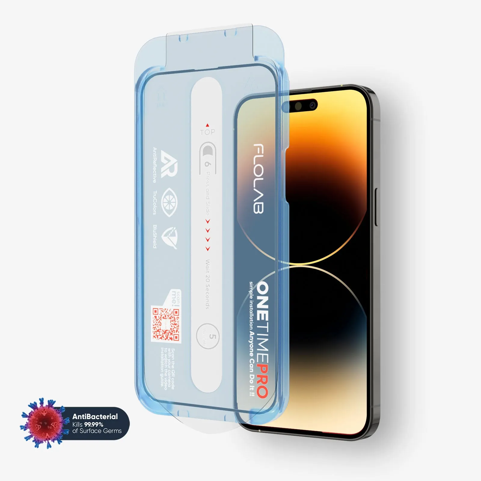 ONETIME PRO NanoArmour Screen Protector for iPhone with ClearVue Anti-Reflective Technology: Clear, Anti-Blue, Edge-to-Edge, Antimicrobial, No Yellow Tint