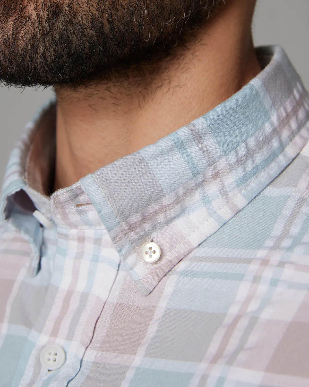 Pale Blue & Mauve Seersucker Checked Shirt