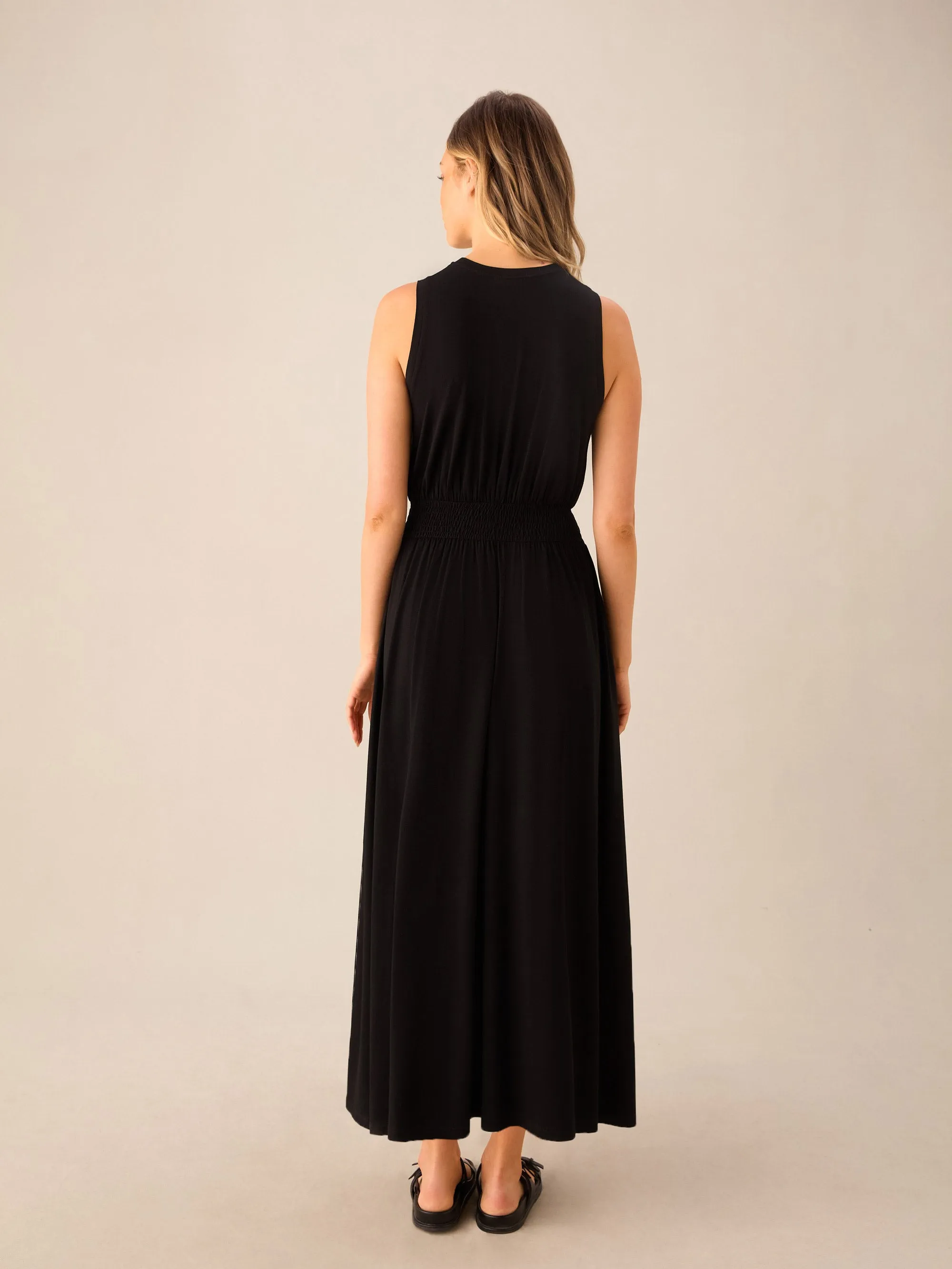 Petite Black Jersey Shirred Waistband Dress