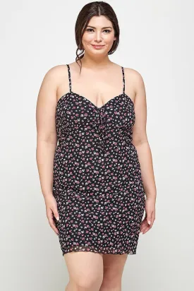 Plus Size Ditsy Floral Print On Mesh Fabric Cami Dress