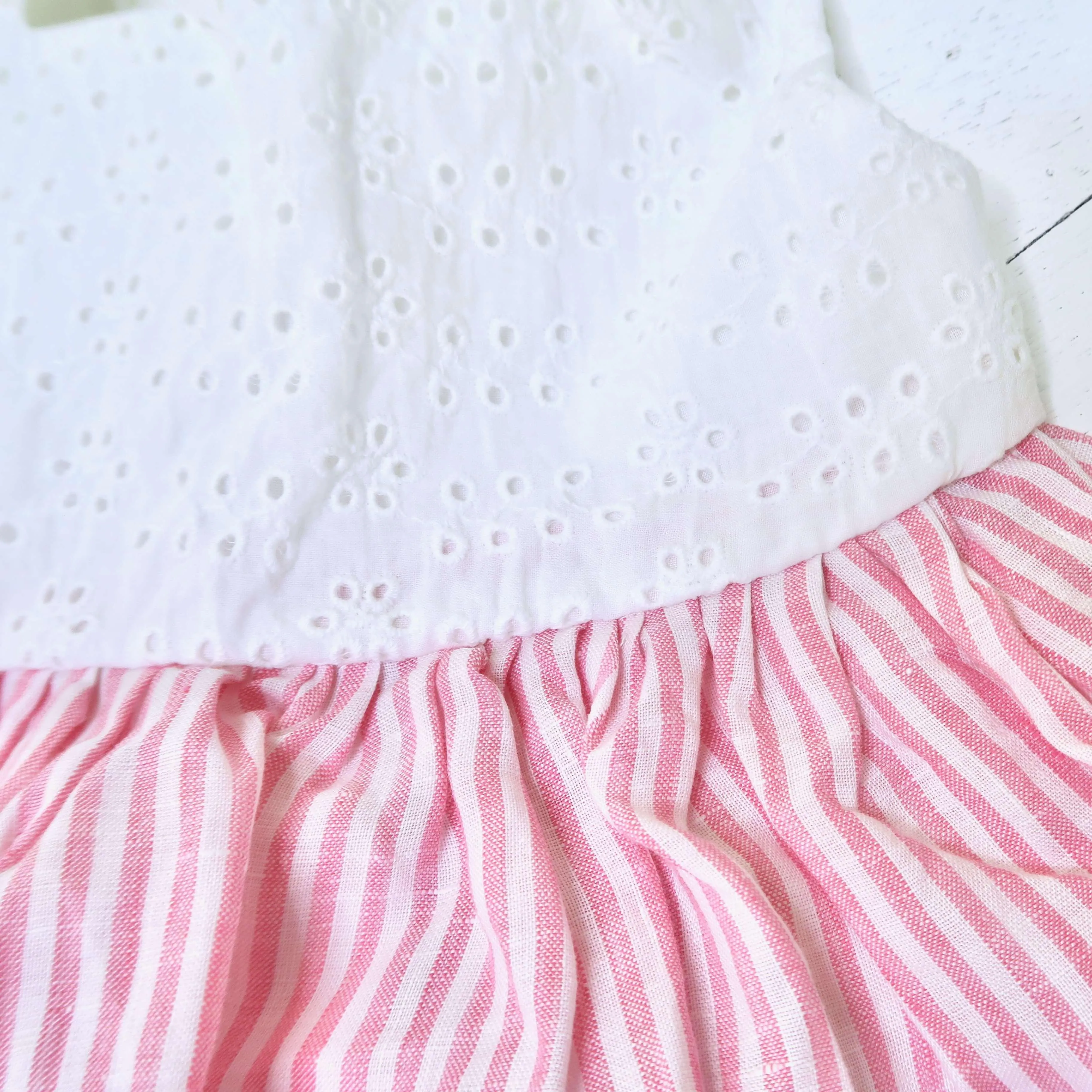 Poppy Dress in White Eyelet and Arcadia Red Stripes