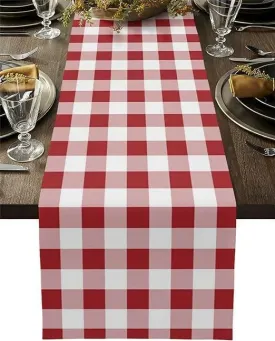 "Elegant Buffalo Checks Red Crochet Table Runner Set: Perfect for Dining and Coffee Tables"