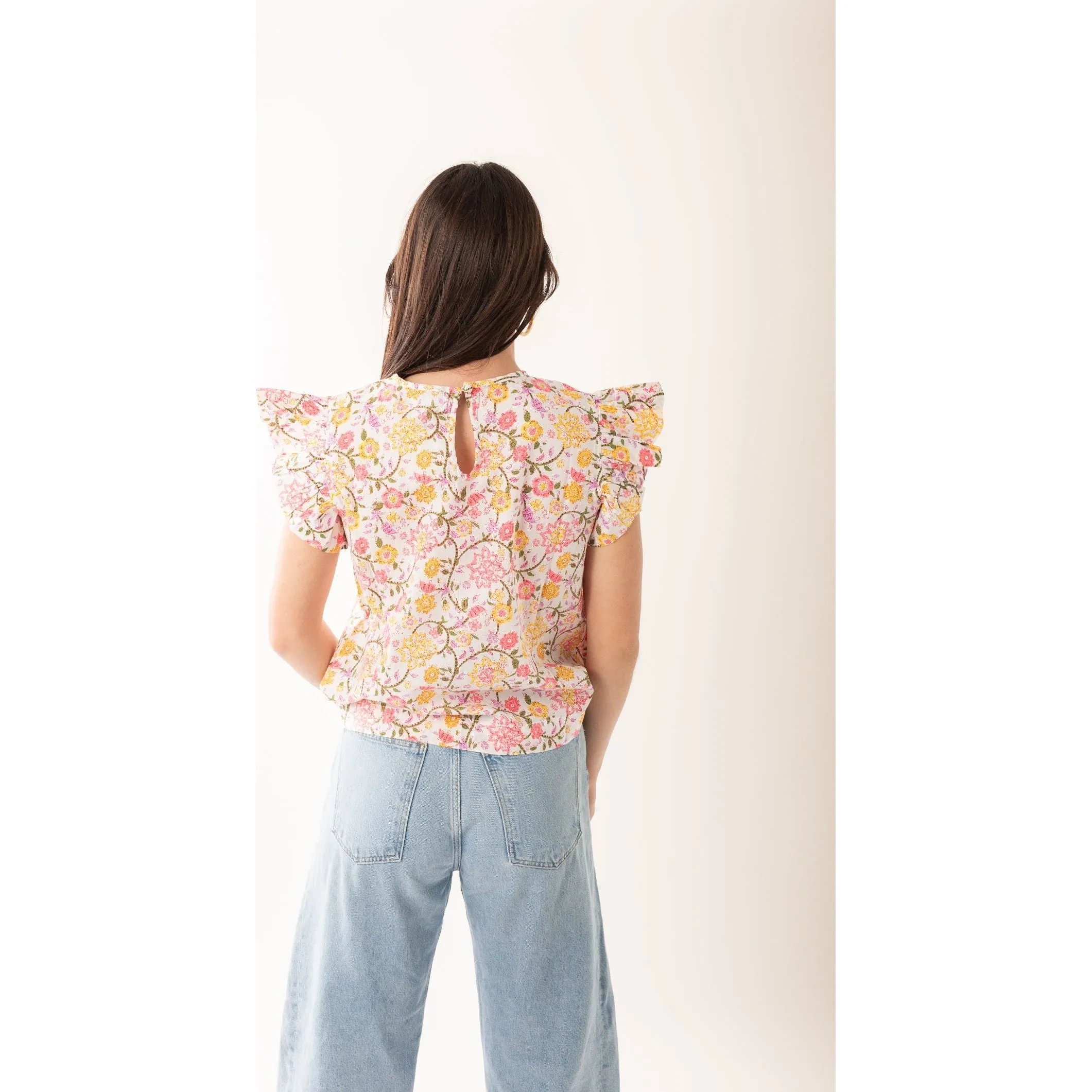 Rainey Floral Flutter Sleeve THML Top-SALE