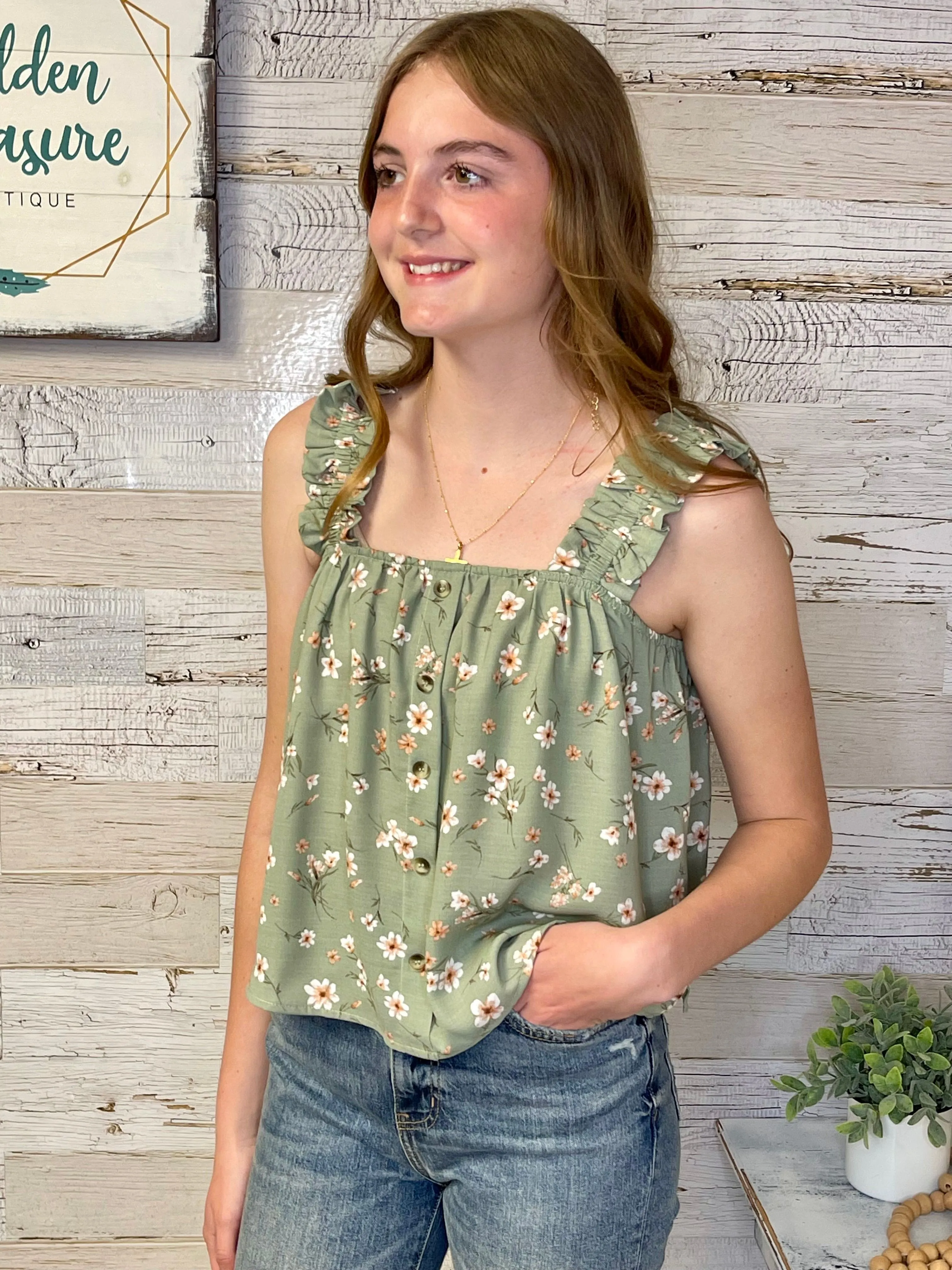 Ruffle Strap Floral Tank