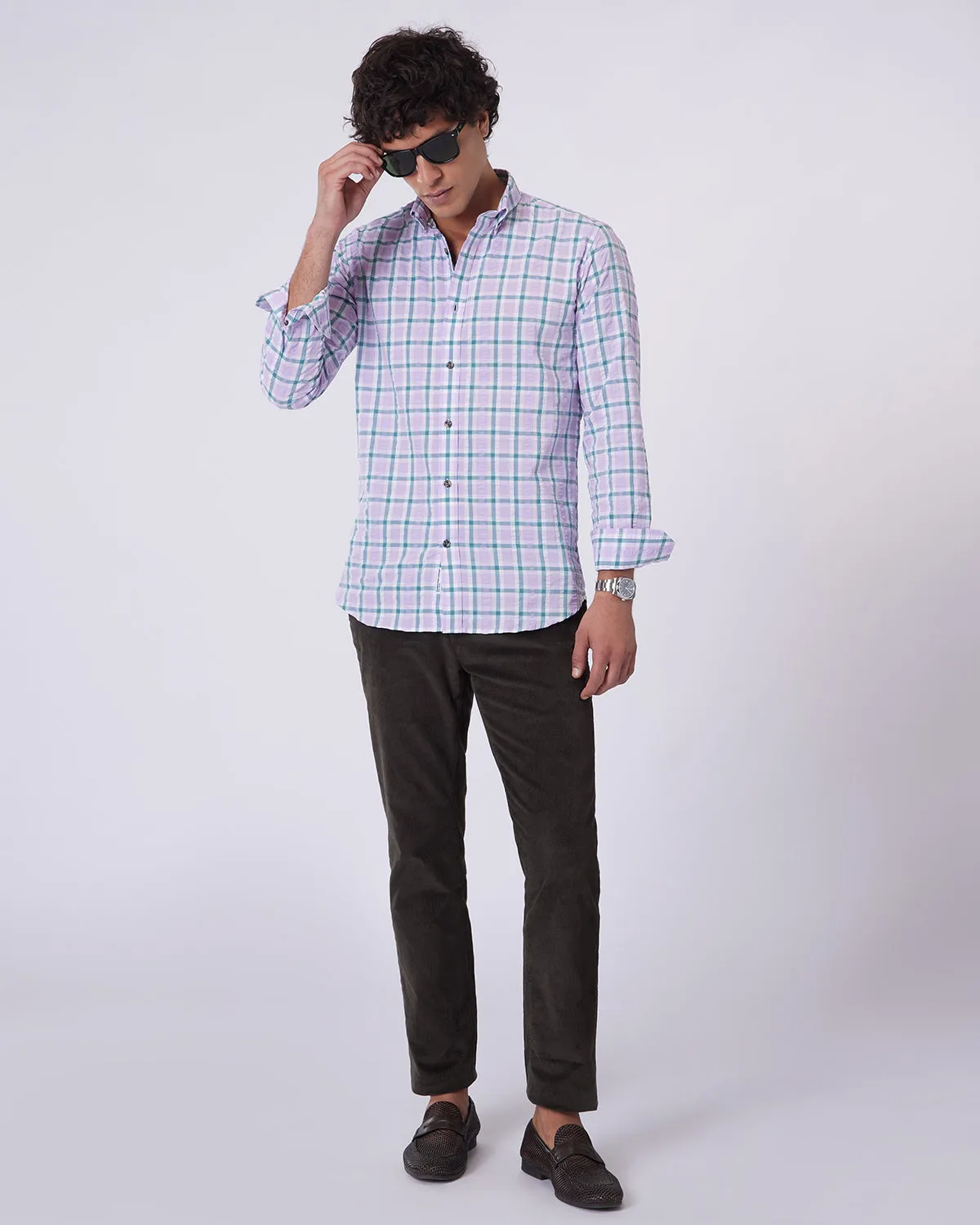 Seersucker Checked Shirt - Lavender