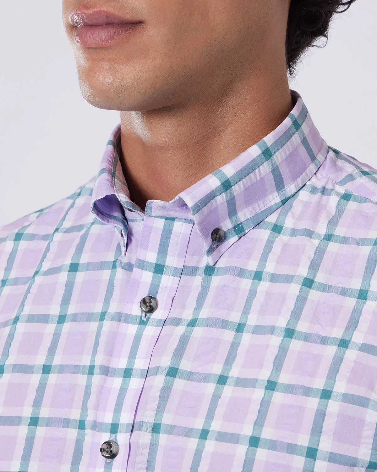 Seersucker Checked Shirt - Lavender