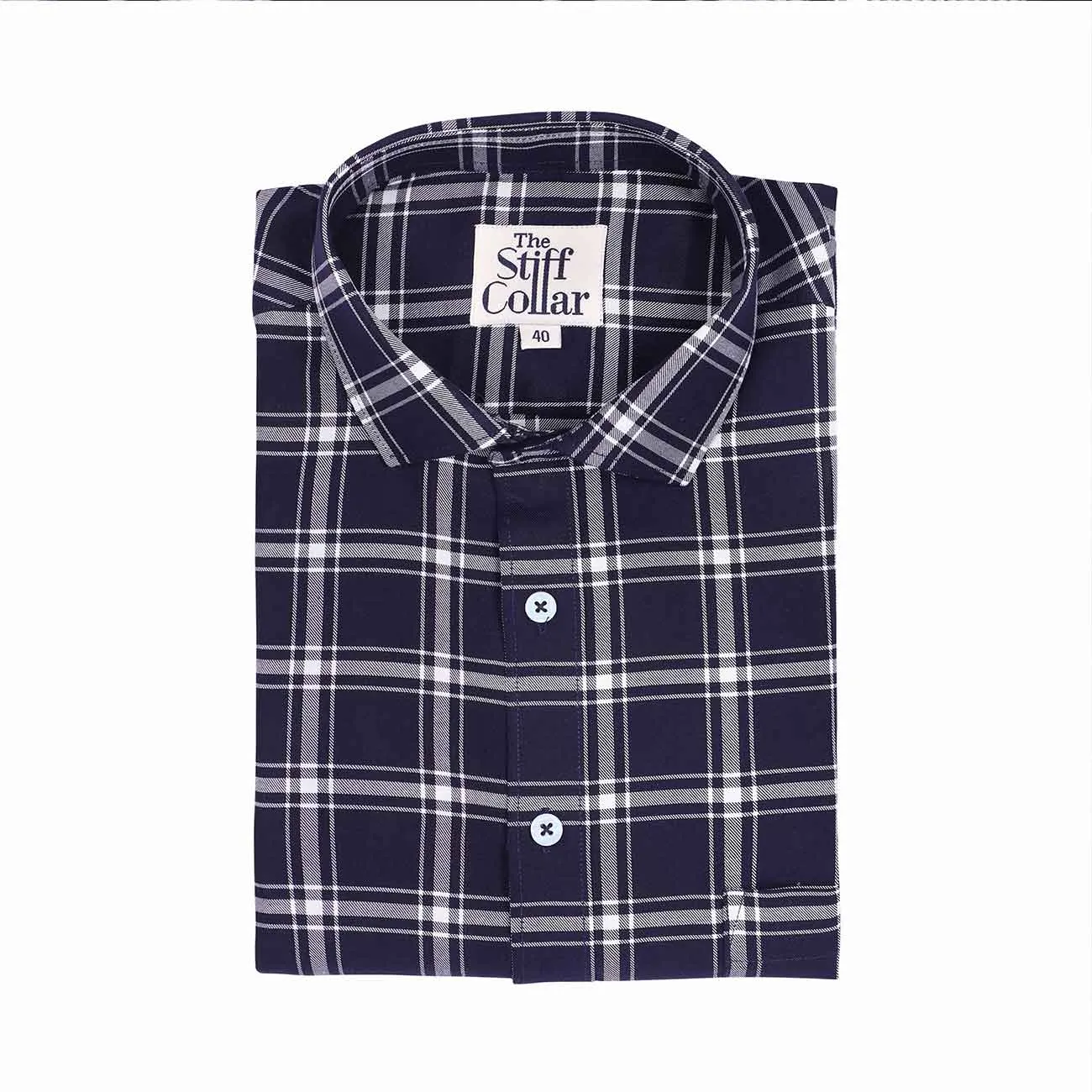 Space Navy Tartan Checks Half Sleeves Giza Cotton Shirt