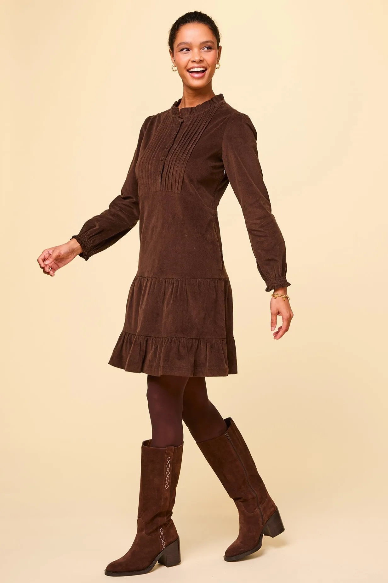 Stema Mini Corduroy Dress | Chocolate