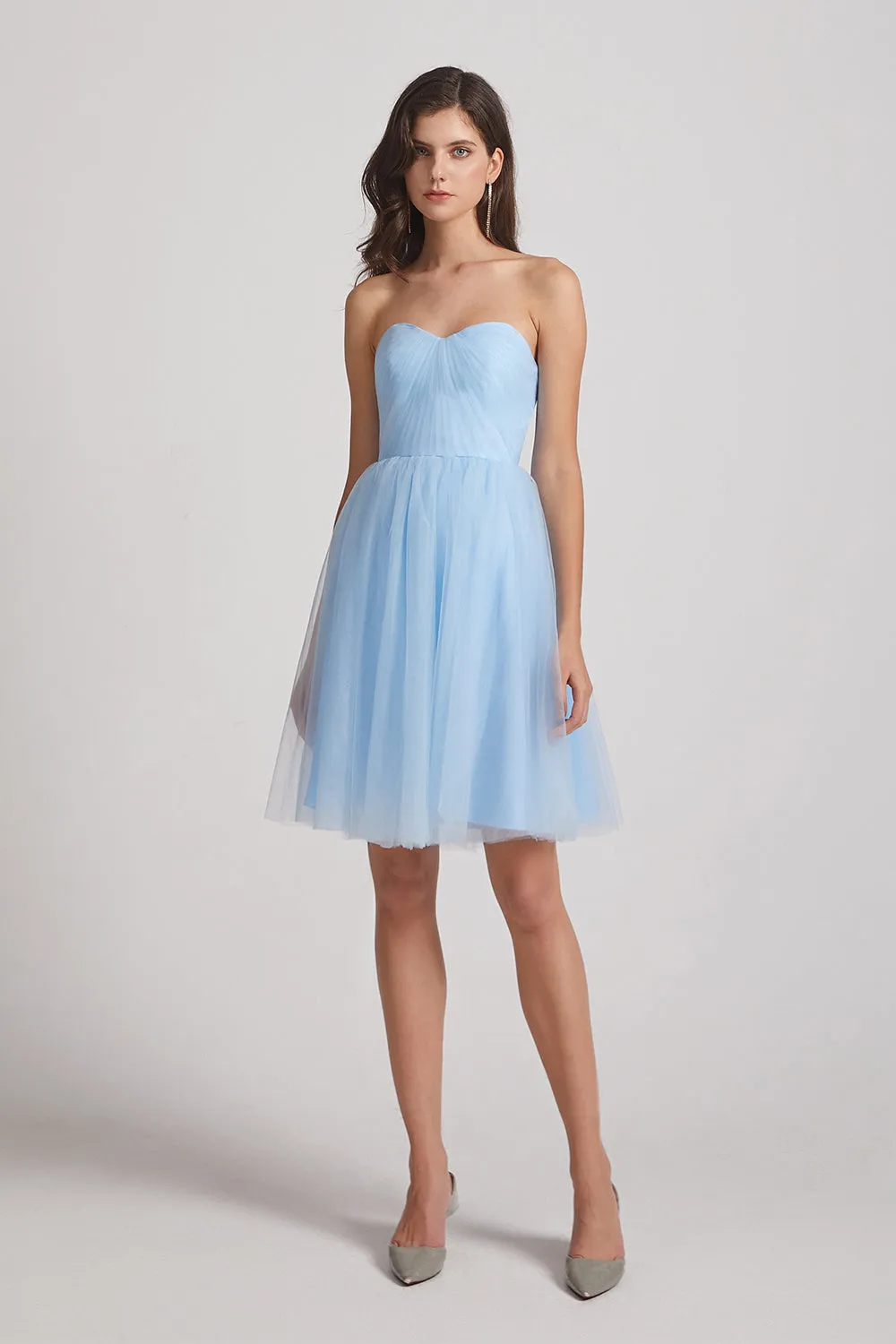 Strapless Sweetheart Blue Short Tulle Bridesmaid Dresses (AF0040)