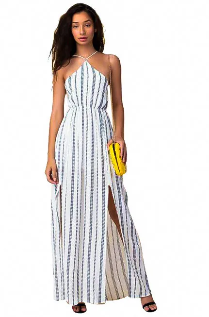 Striped Halter Split Leg Maxi Dress