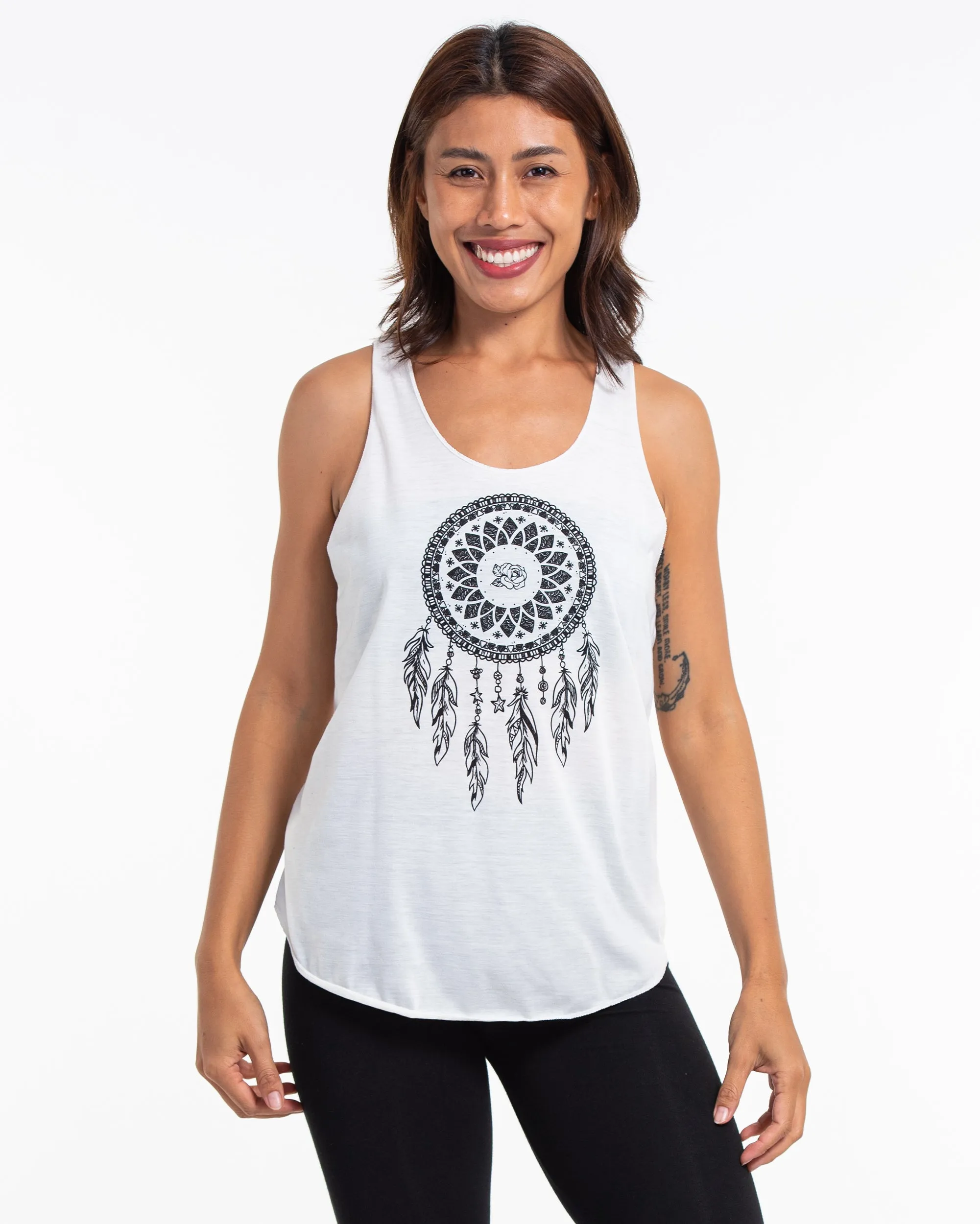 Super Soft Cotton Womens Dreamcatcher Tank Top in White