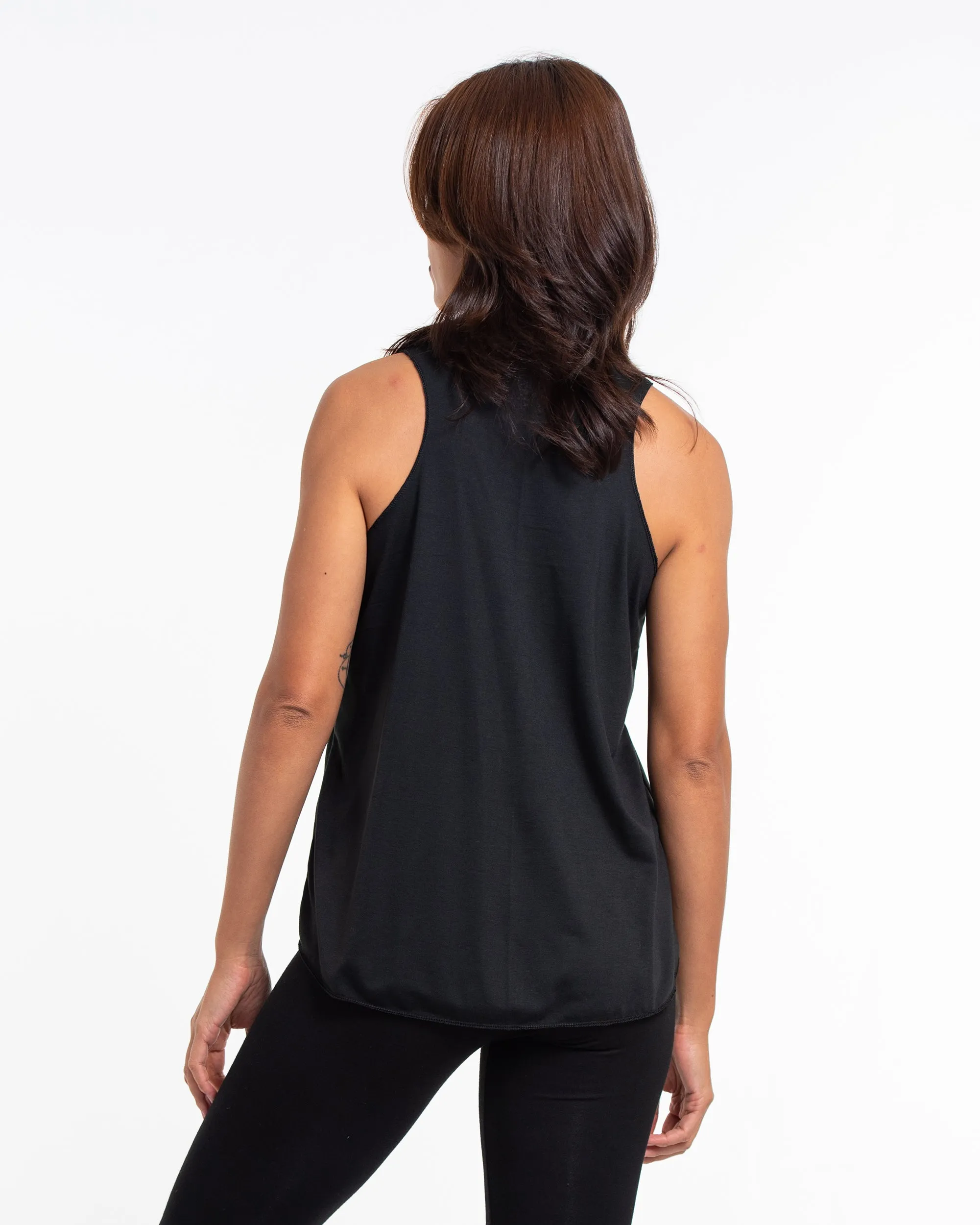 Super Soft Cotton Womens Meditation Tree Tank Top in Black