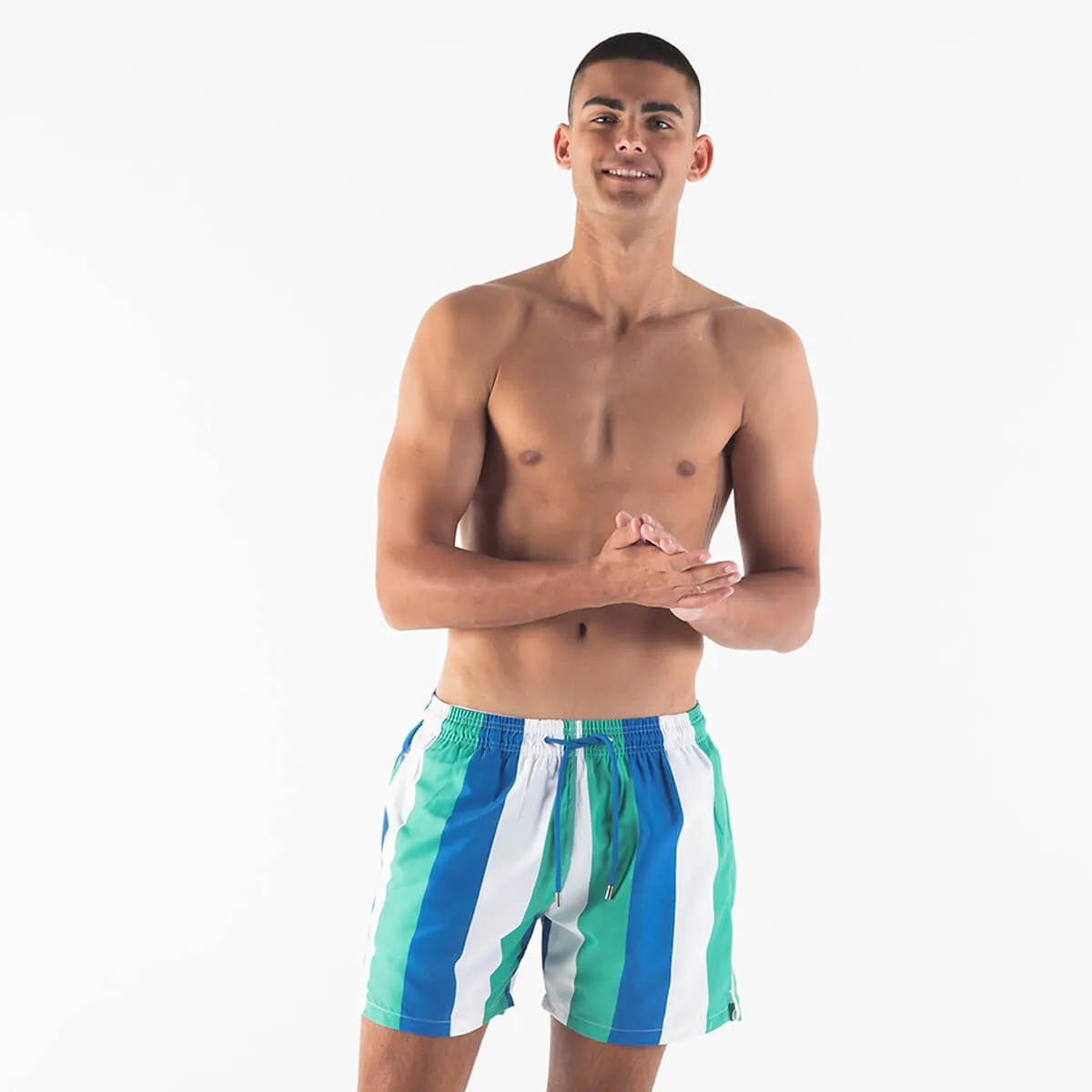 Swim Shorts - Stripes | Green, White & Royal Blue