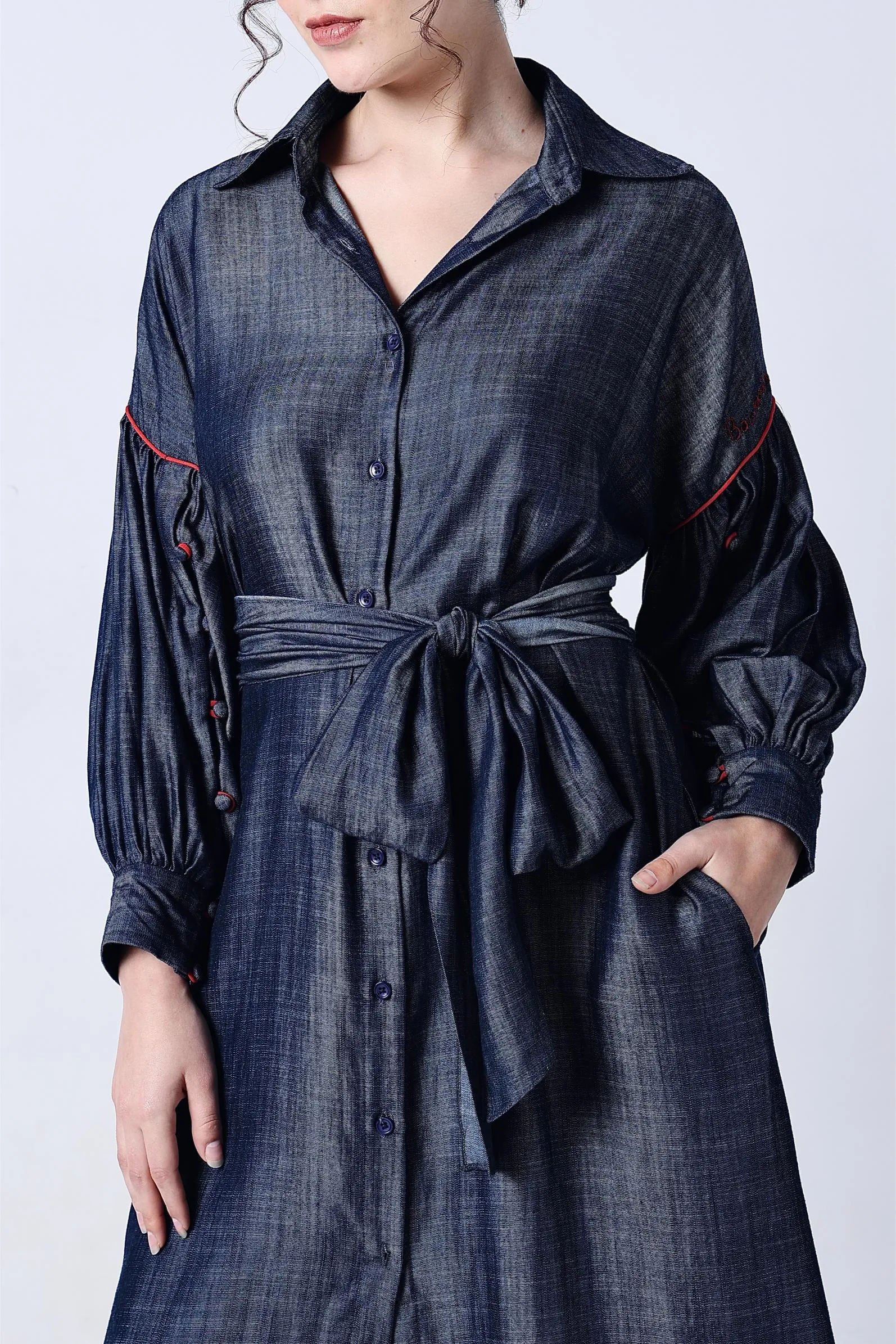 TENCEL BOW TIE-UP SHIRT DRESS