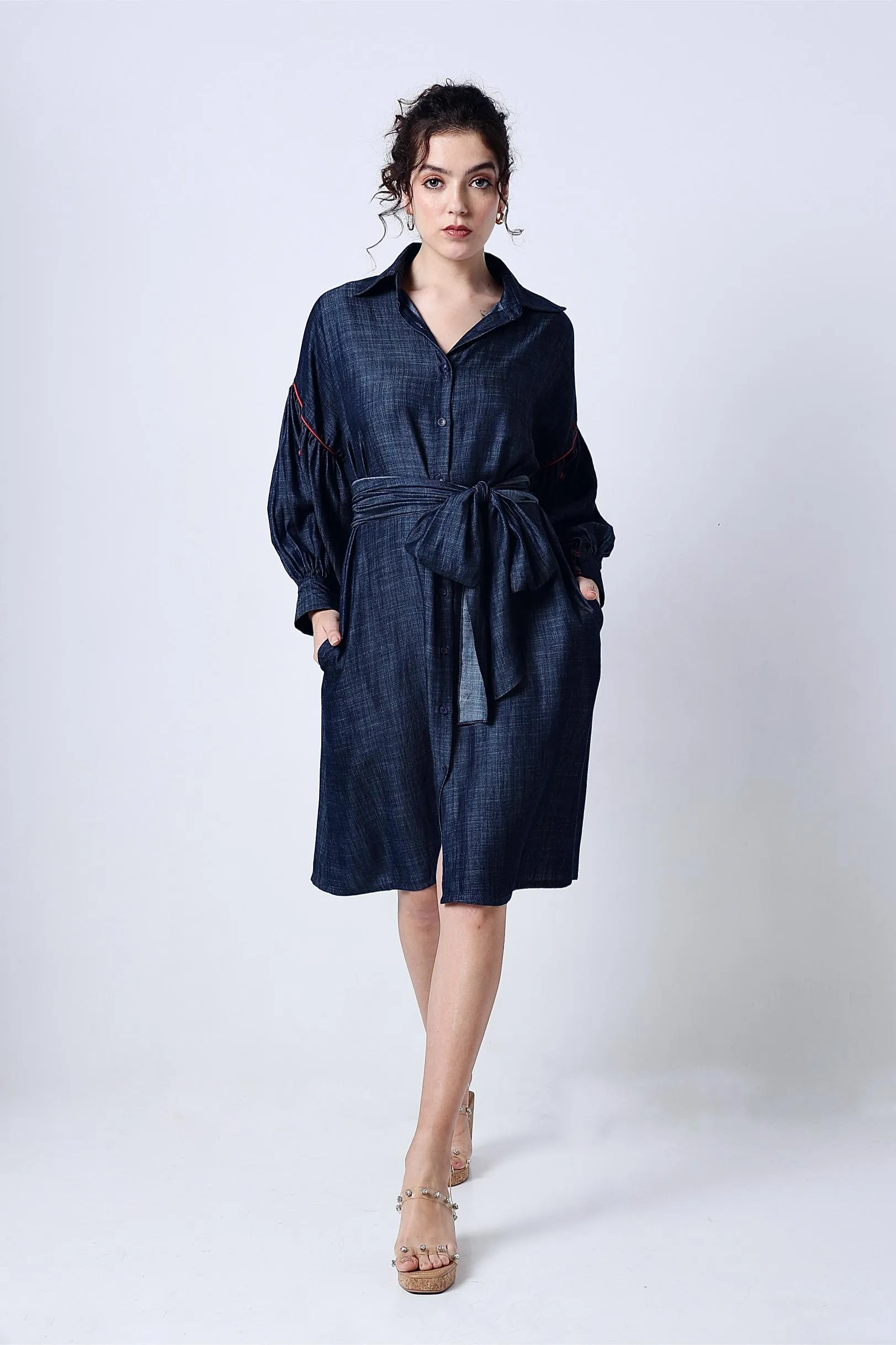 TENCEL BOW TIE-UP SHIRT DRESS