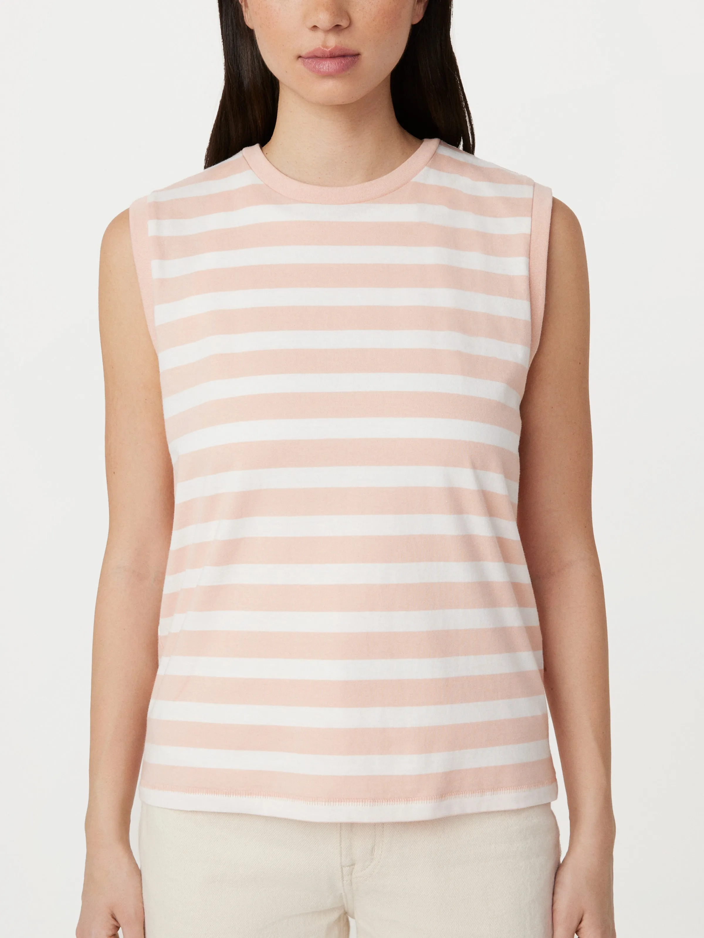 The Striped Sleeveless T-Shirt in Light Pink