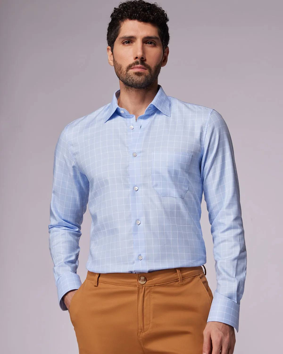 Twill Checked Shirt - Blue & White