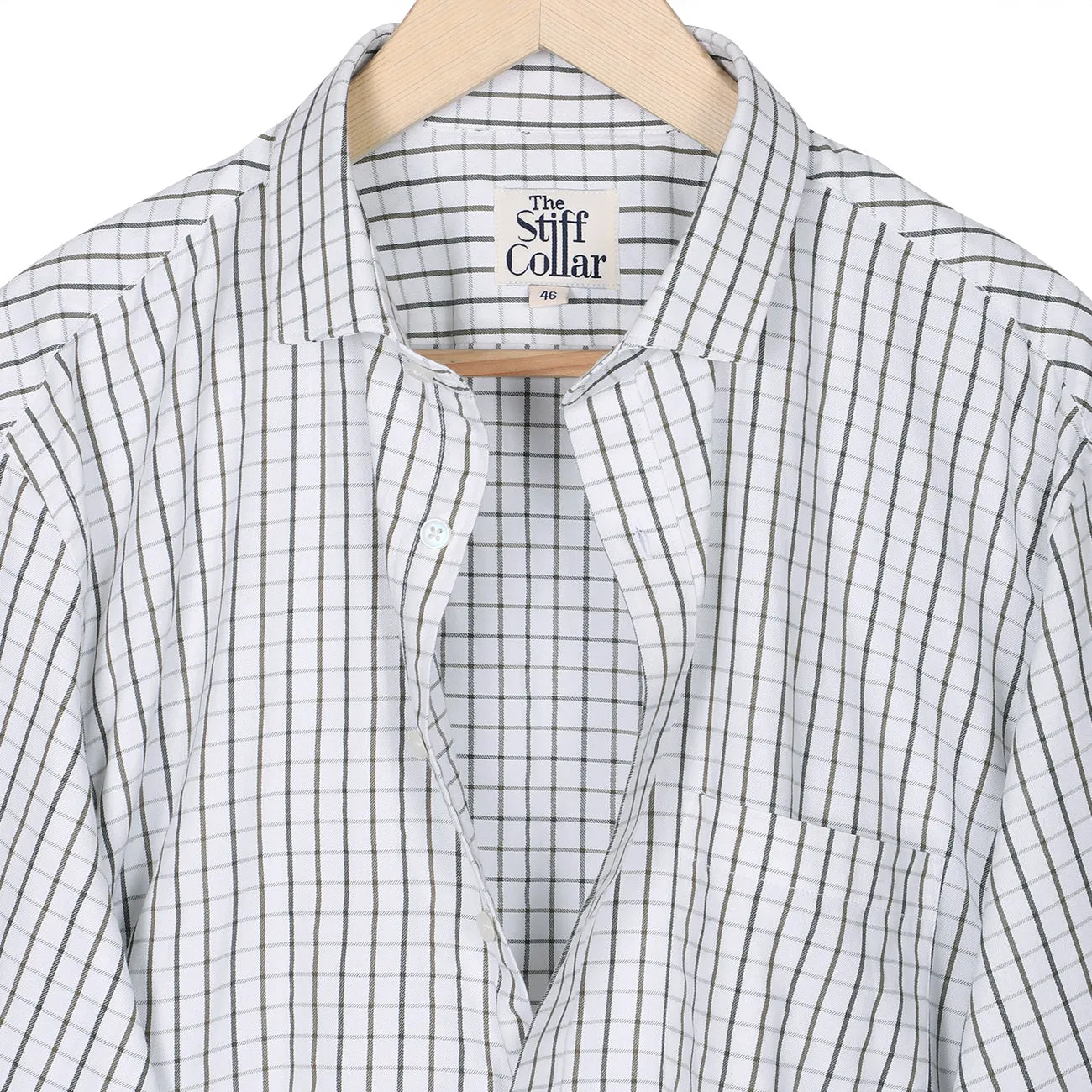 White Green Tattersall Checks Plus Size Cotton Shirt