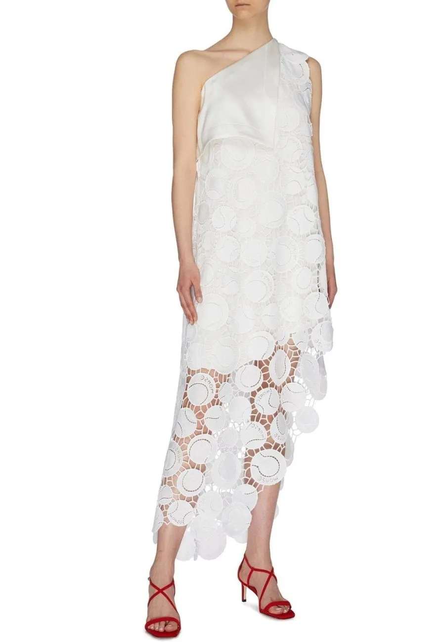 White Tennis Ball Guipure Lace Midi Dress