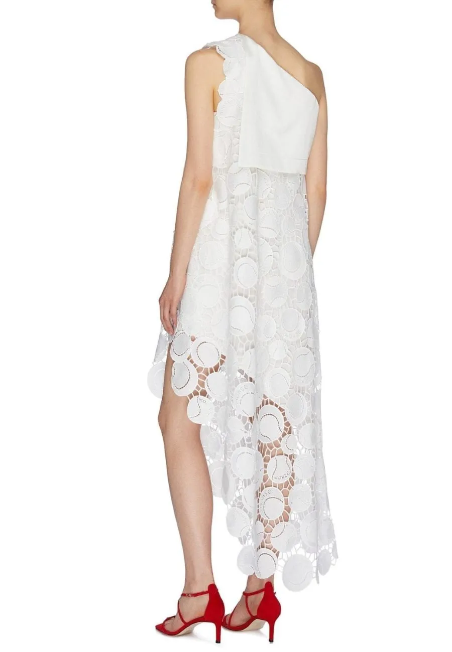 White Tennis Ball Guipure Lace Midi Dress