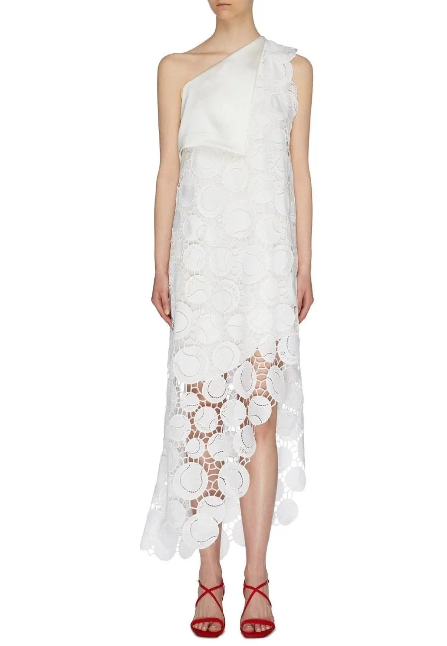 White Tennis Ball Guipure Lace Midi Dress