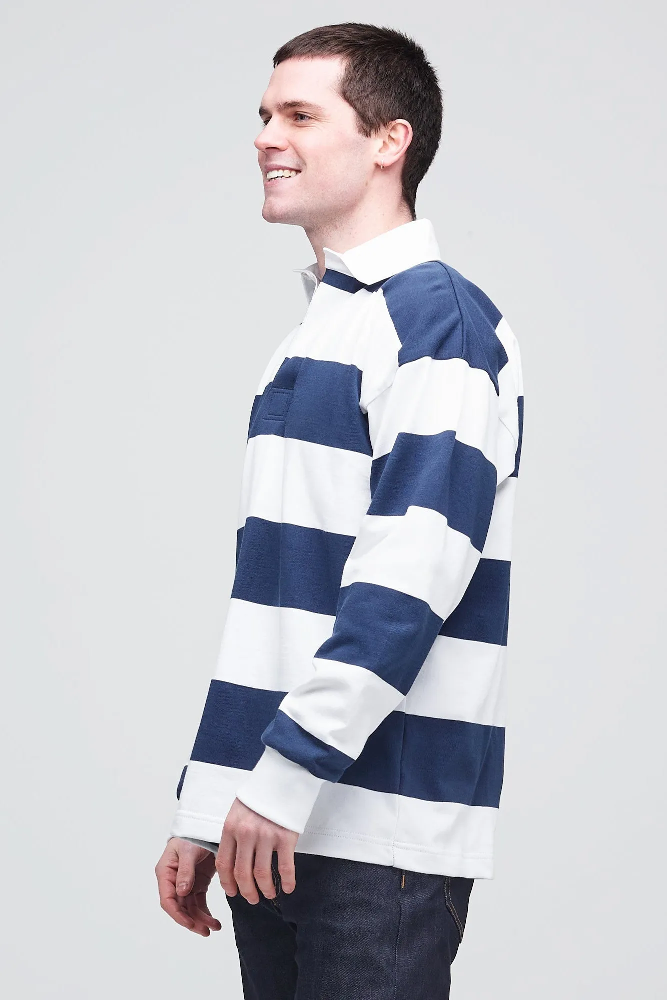 Wide Striped Rugby Shirt - Navy/White