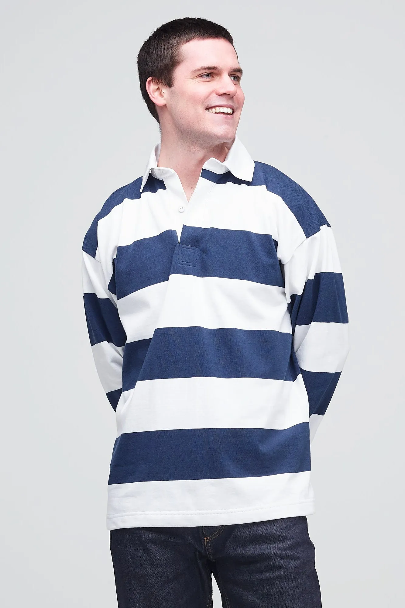 Wide Striped Rugby Shirt - Navy/White