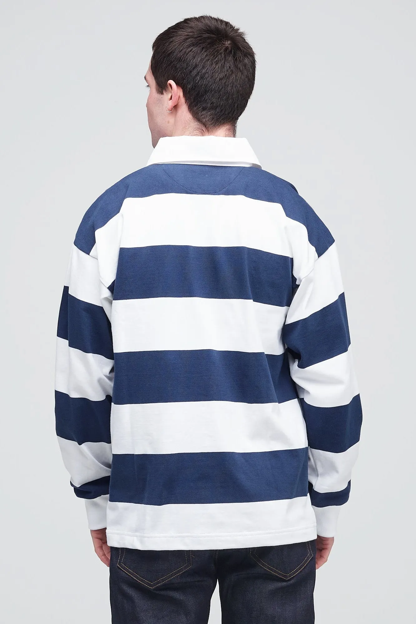 Wide Striped Rugby Shirt - Navy/White