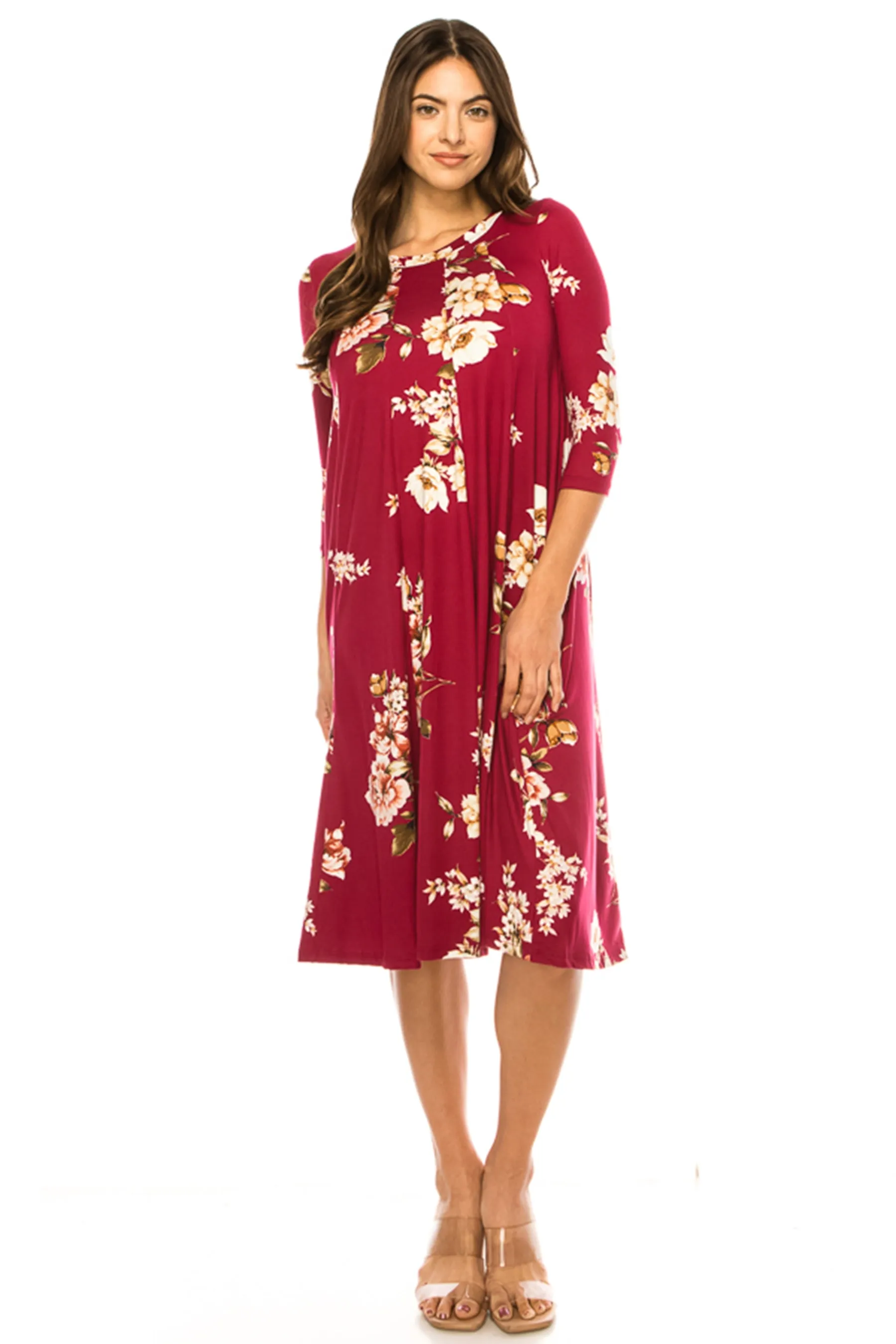 Women's Floral Essence Paneled A-Line Midi Dress