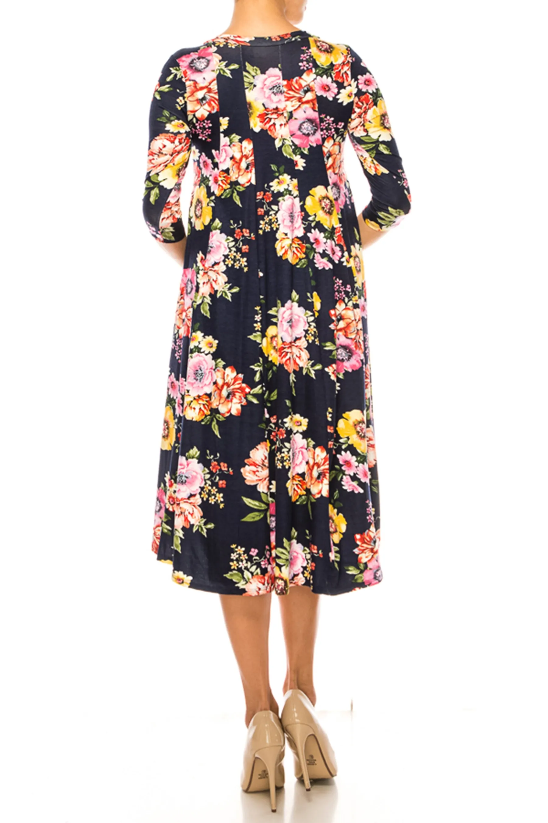 Women's Floral Essence Paneled A-Line Midi Dress